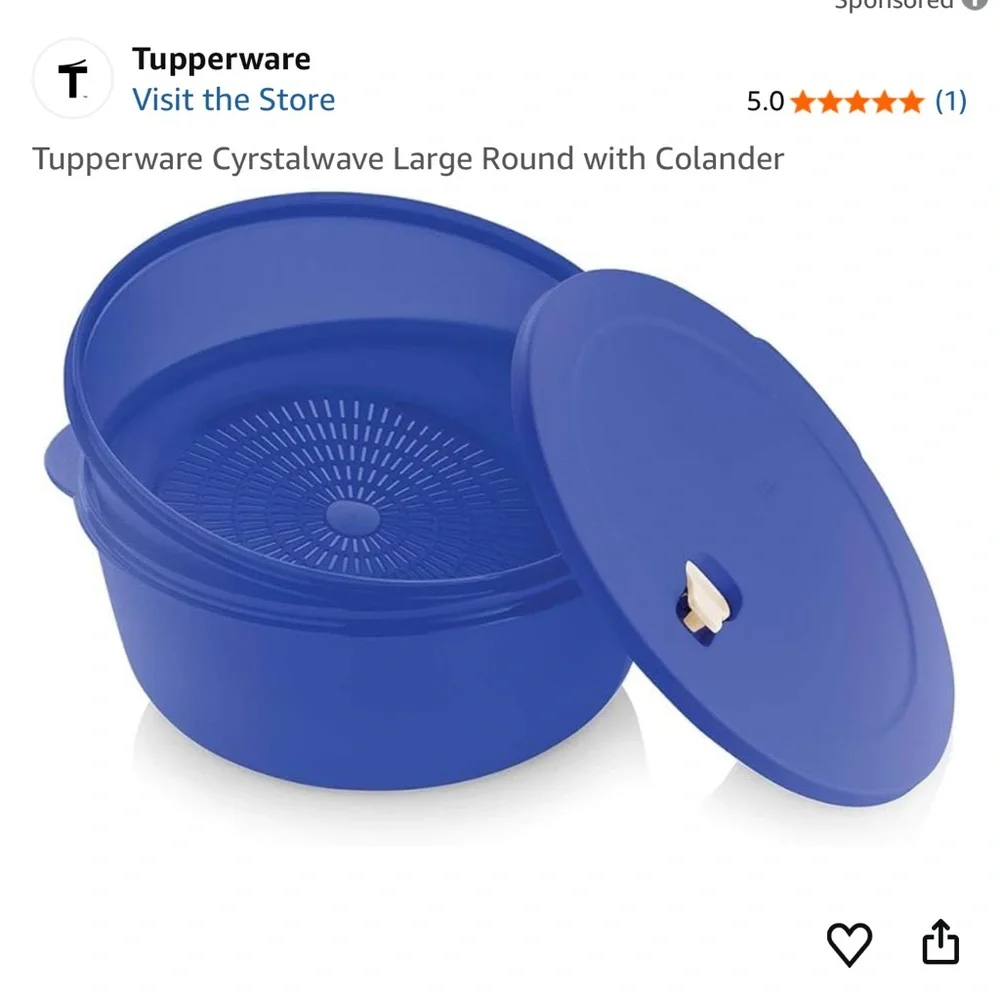 Tupperware Blue Crystalwave Container with Colander - Picture 1 of 3